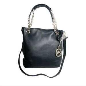 Michael Kors Jet Set Chain Medium Shoulder Tote Black Pebbled Leather Bag